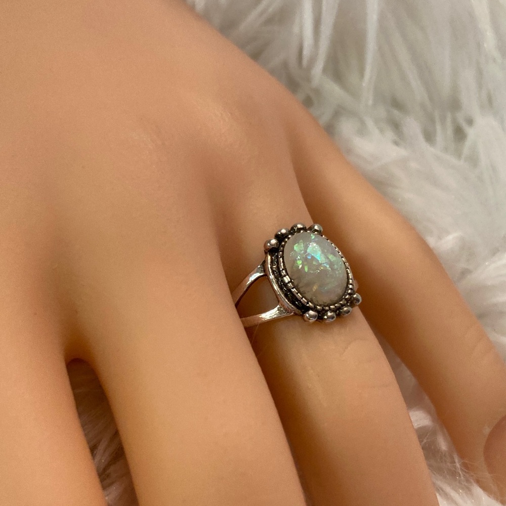 White Fire Opal Ring Size 8
